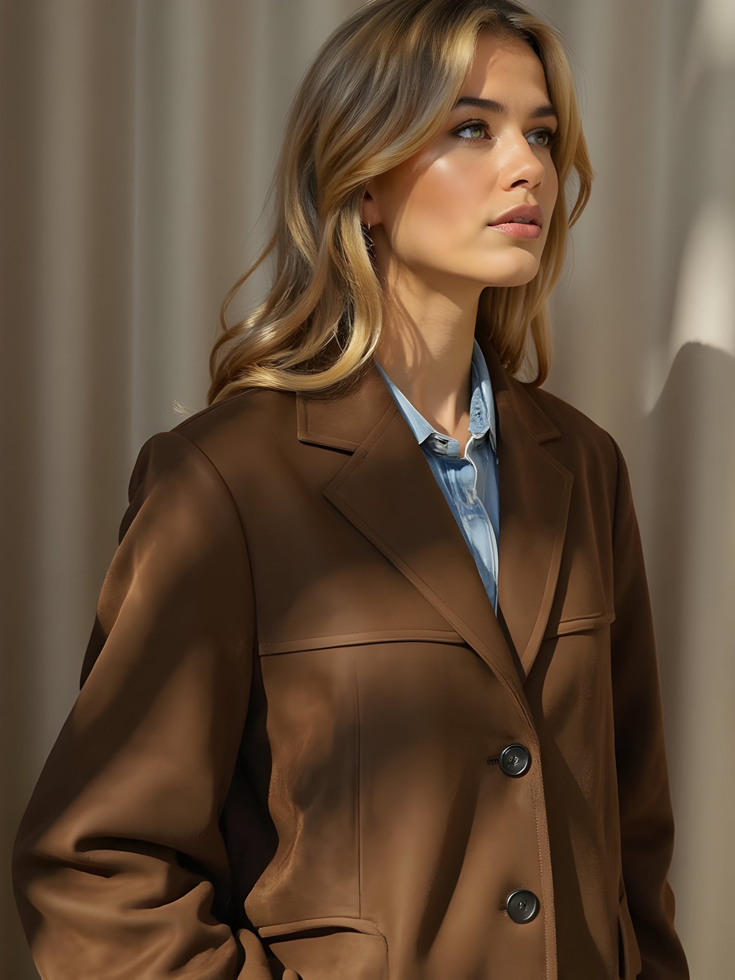 Women’s Suede-Style Jacket – Tailored Fit – Notched Lapel – Hip Length Smart Casual
