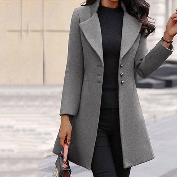 Women’s Tailored Coat – Slim Fit – Luxury Fabric – Notched Lapel – Mid Length