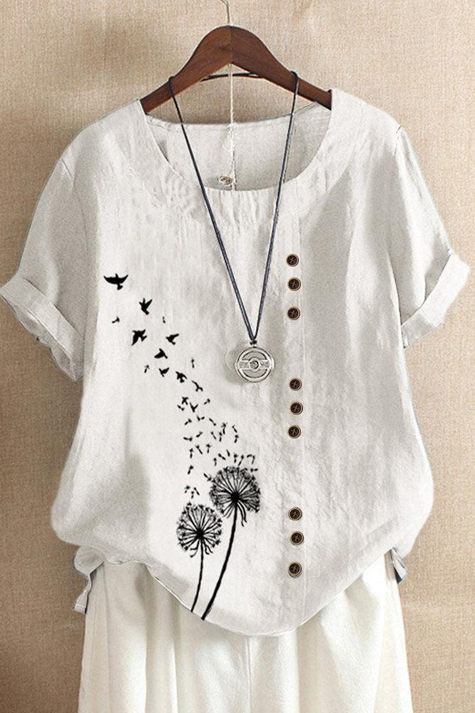 Women’s T-Shirt – Relaxed Fit – Natural Fibers – O-Neck – Short Sleeve – Artistic Print