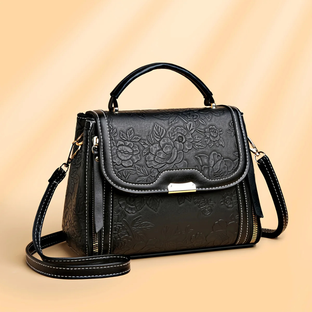 Isla Structured Handbag | Floral Embossed Top Handle Handbag