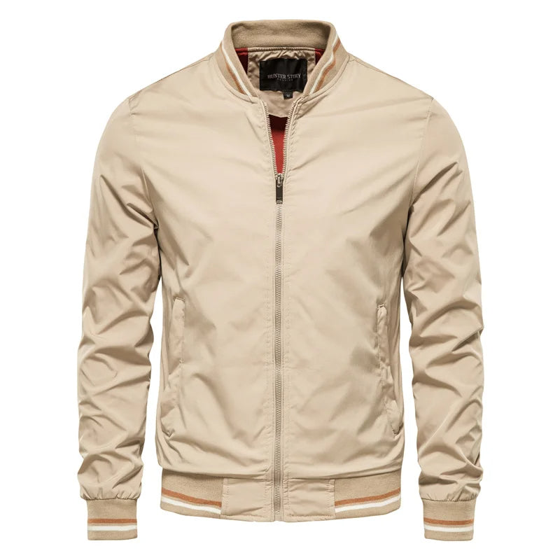 Harry Regular Fit Bomber Jacket | Band Collar Striped Details Bomber Jacket