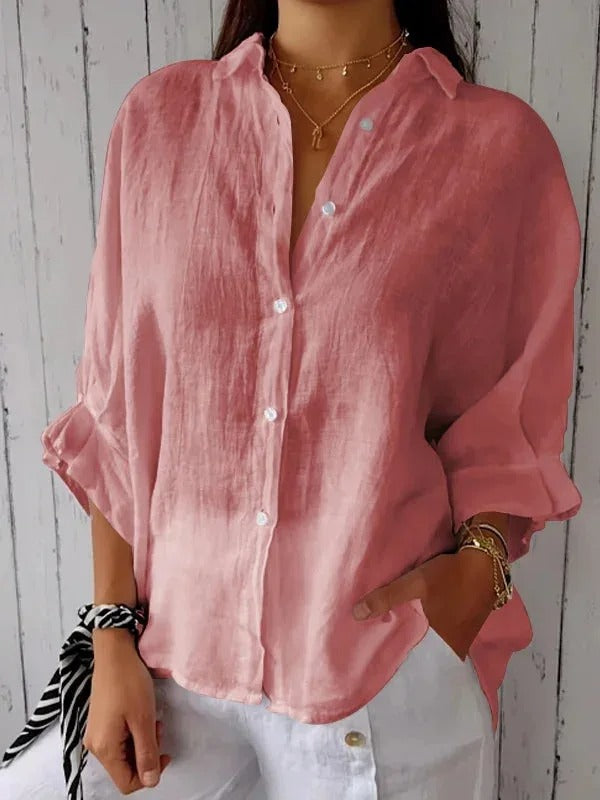 Women’s Button-Up Shirt – 100% Linen – Relaxed Fit – Long Sleeve – Pointed Collar