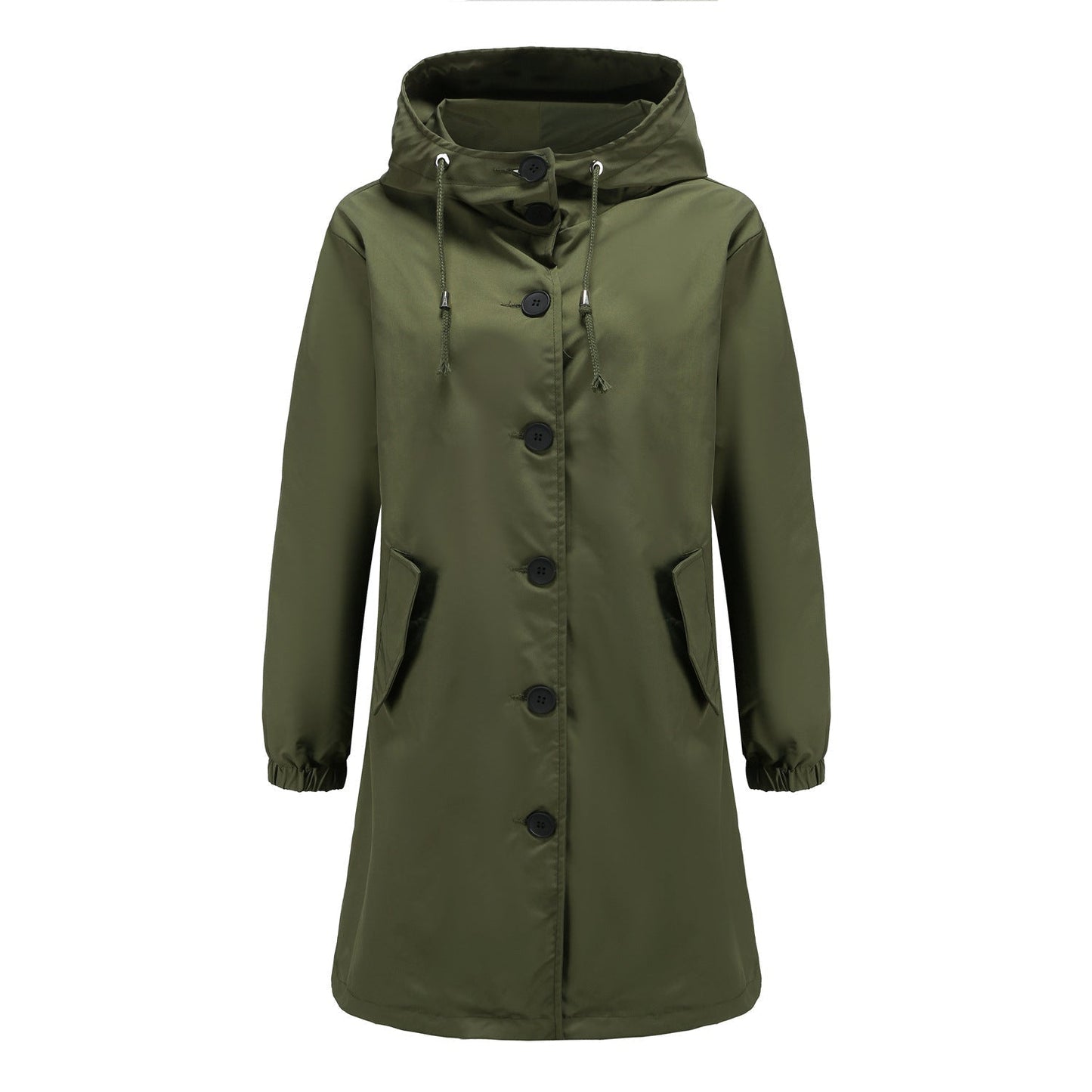 Women’s Rain Jacket – Water-Resistant – Hooded – Button Front – Knee Length – Regular Fit