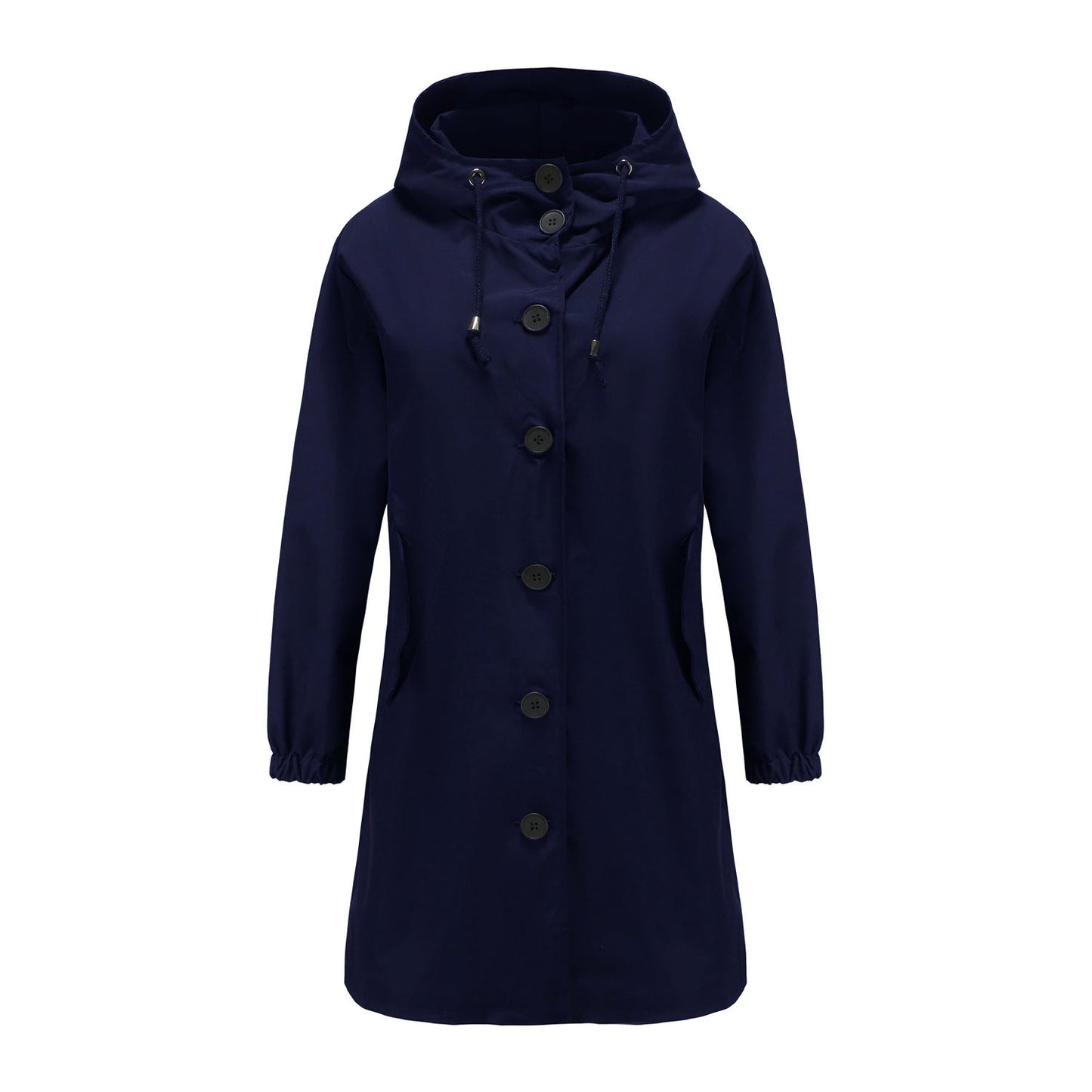 Women’s Rain Jacket – Water-Resistant – Hooded – Button Front – Knee Length – Regular Fit
