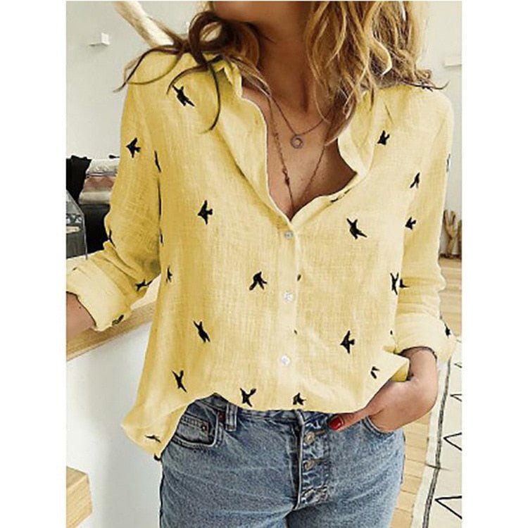 Women’s Blouse – Relaxed Fit – Cotton Blend – Button-Down – Rolled Sleeves
