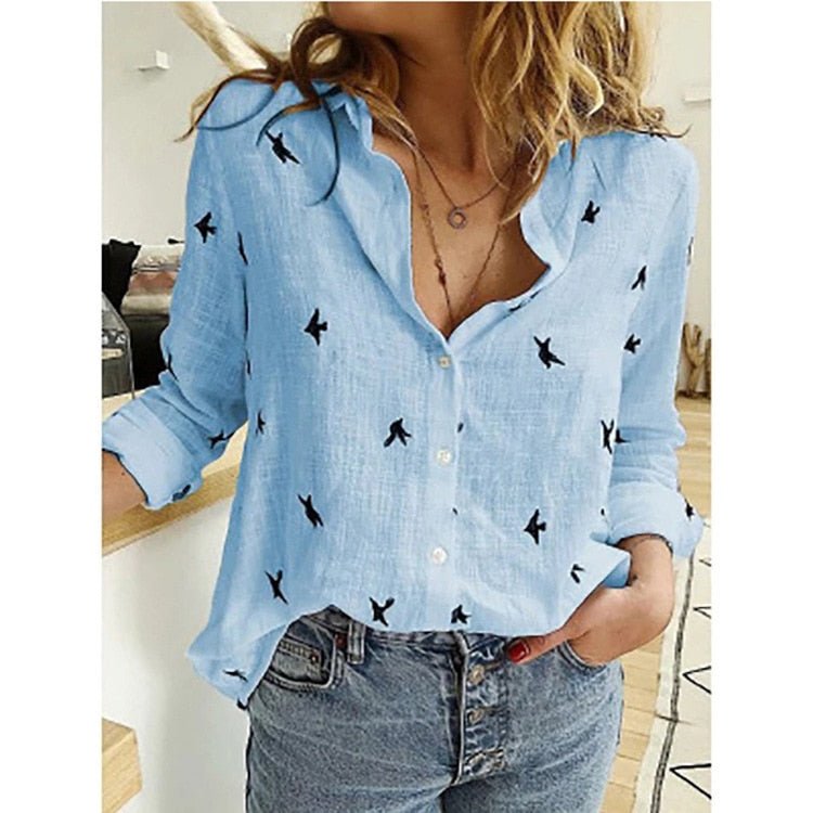 Women’s Blouse – Relaxed Fit – Cotton Blend – Button-Down – Rolled Sleeves