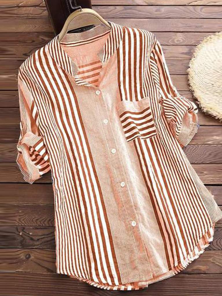 Women’s Blouse – Relaxed Fit – Striped – Button Front – Long Sleeve