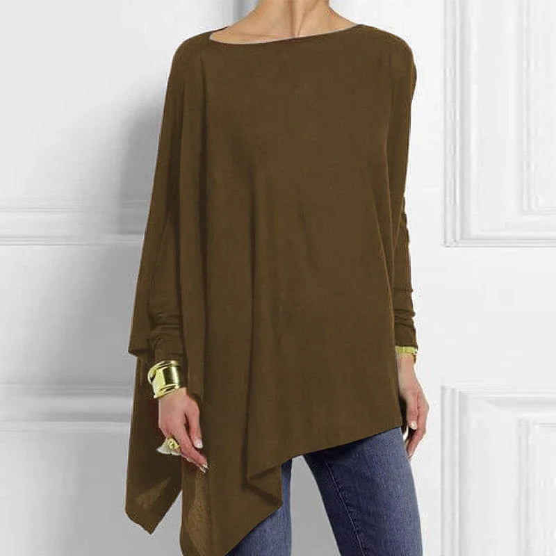 Women’s Tunic Top – Soft Knit – Oversized Fit – Boat Neck – Long Sleeve Casual Wear