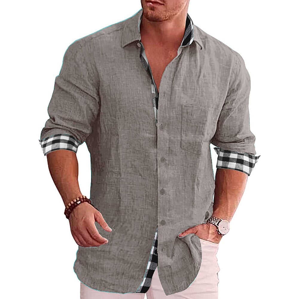 Men’s Button-Up Shirt – Tailored Fit – Long Sleeve – Cotton – Checked Detail