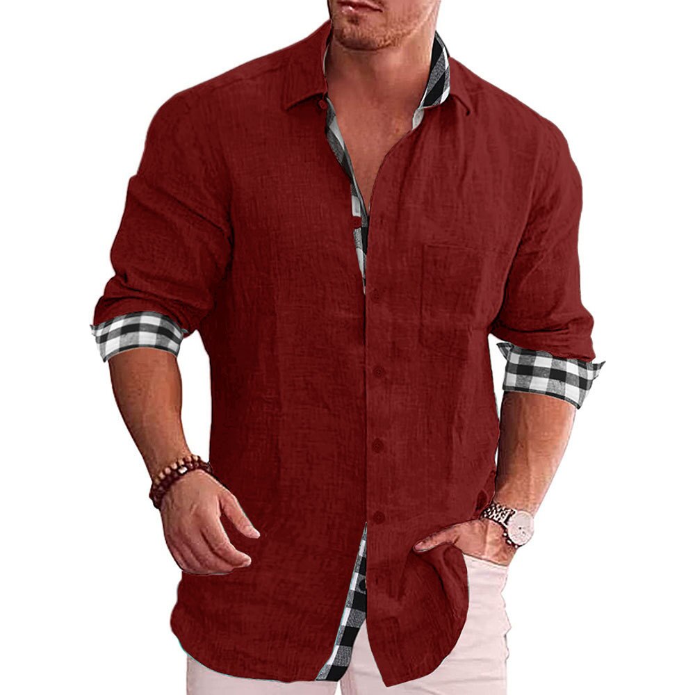 Men’s Button-Up Shirt – Tailored Fit – Long Sleeve – Cotton – Checked Detail
