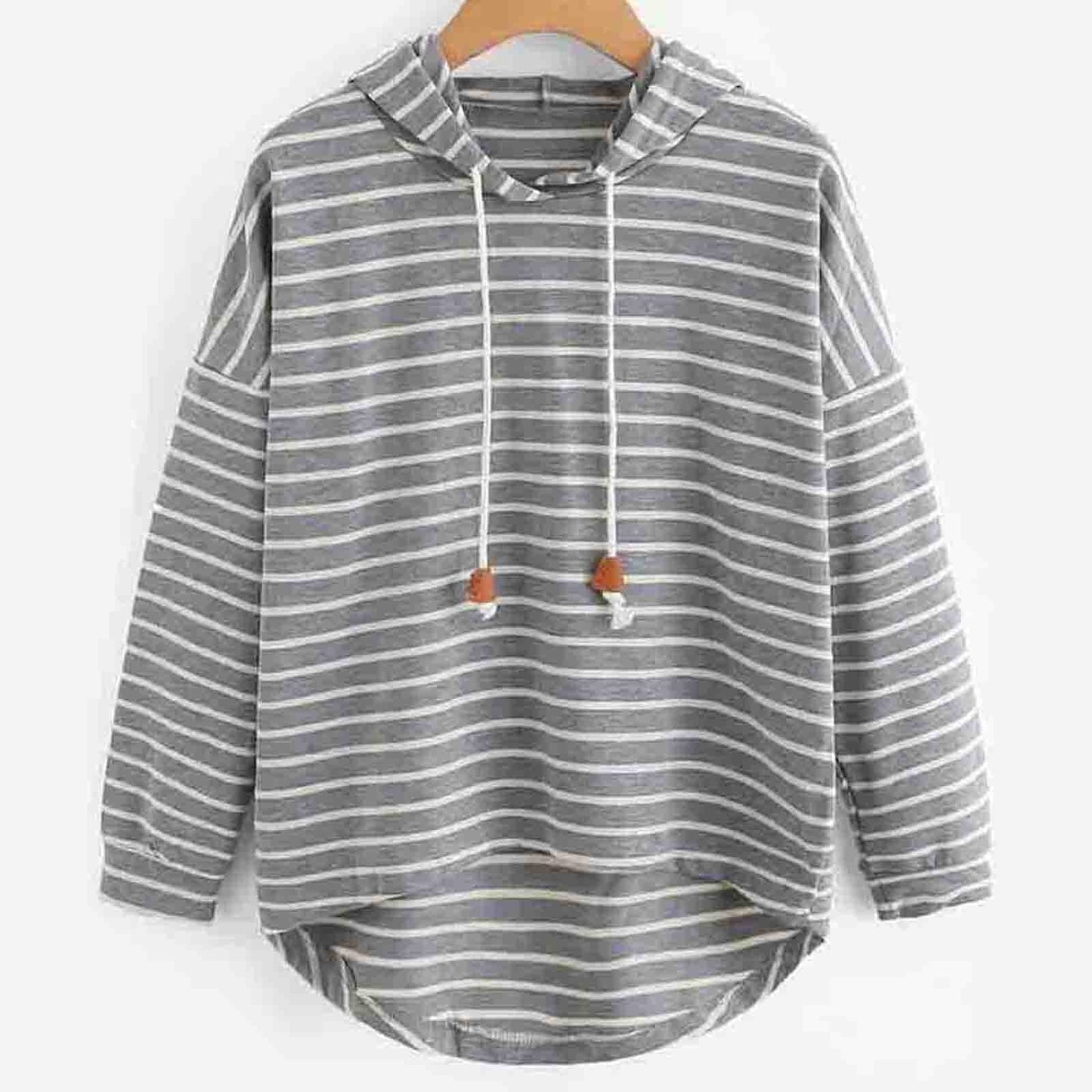 Women's Striped Hoodie - Relaxed Fit - Soft Knit Fabric - Drawstring Hood