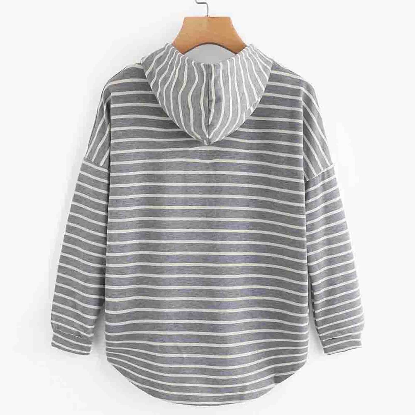 Women's Striped Hoodie - Relaxed Fit - Soft Knit Fabric - Drawstring Hood