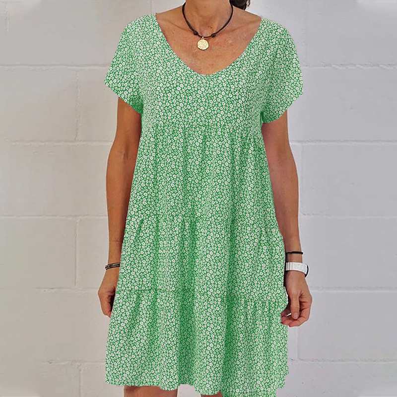 Women's Casual Dress - A-Line Fit - Short Sleeve V-Neck - Lightweight & Breathable