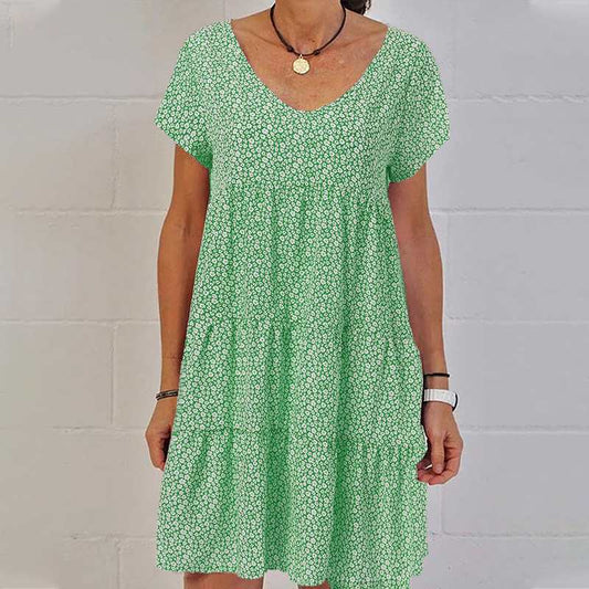 Women's Casual Dress - A-Line Fit - Short Sleeve V-Neck - Lightweight & Breathable