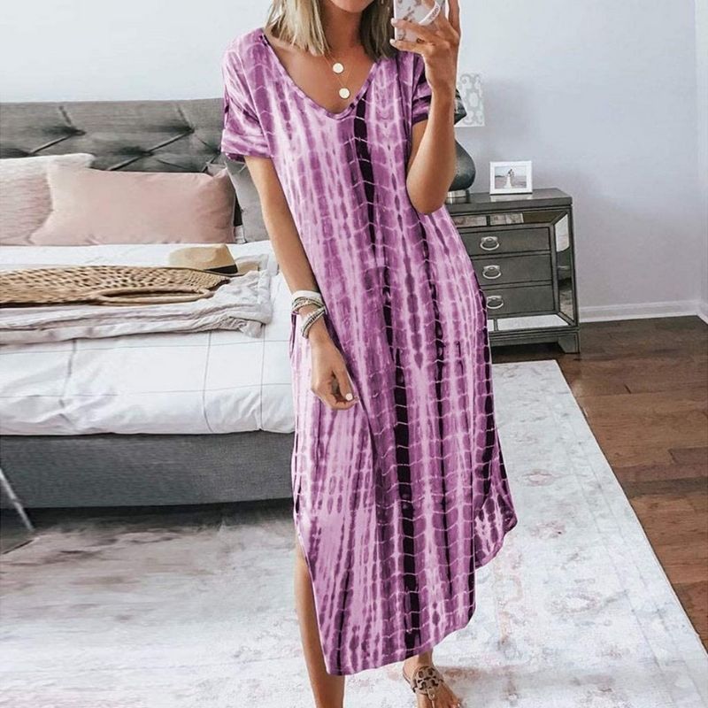 Women's Maxi Dress - V-Neck - Short Sleeve - Relaxed Fit - Casual Breathable Wear