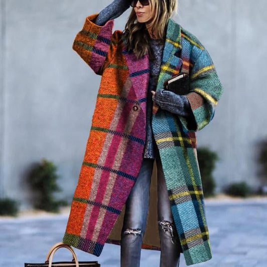 Veronica Wool Plaid Coat | Oversized Notched Lapel Coat