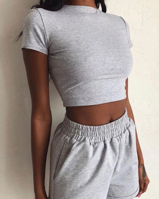 Women's Crop Top - Crew Neck - Short Sleeve Slim Fit - Casual Wear