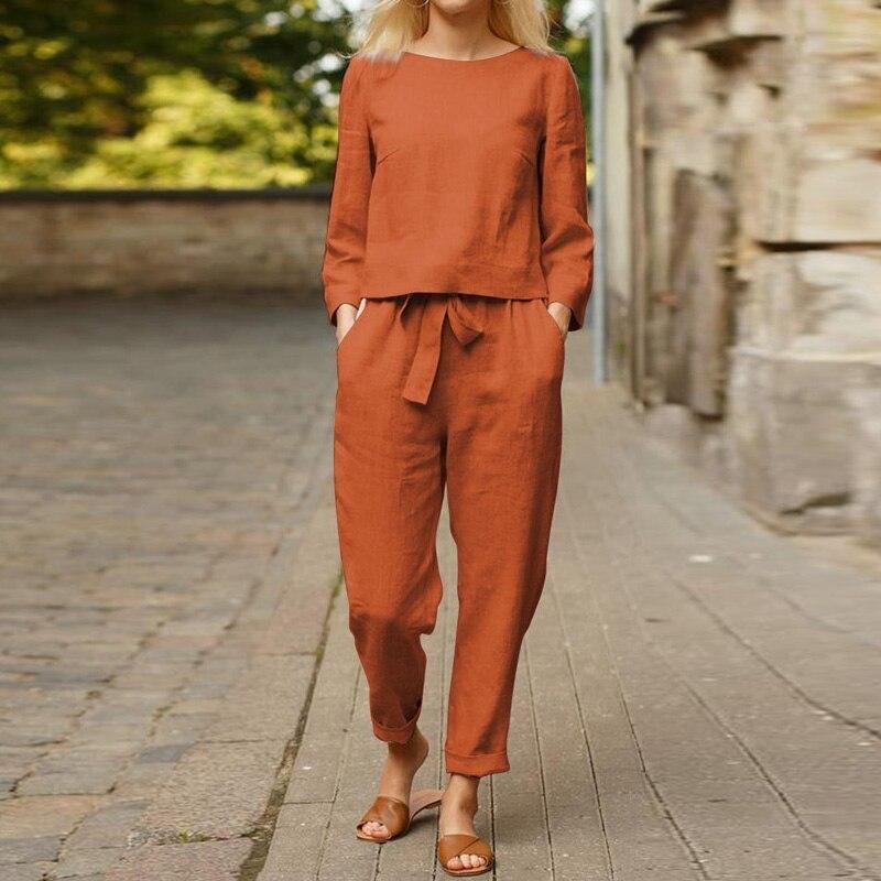 Women's Two-Piece Linen Set - Loose Fit Top & High-Waisted Pleated Pants