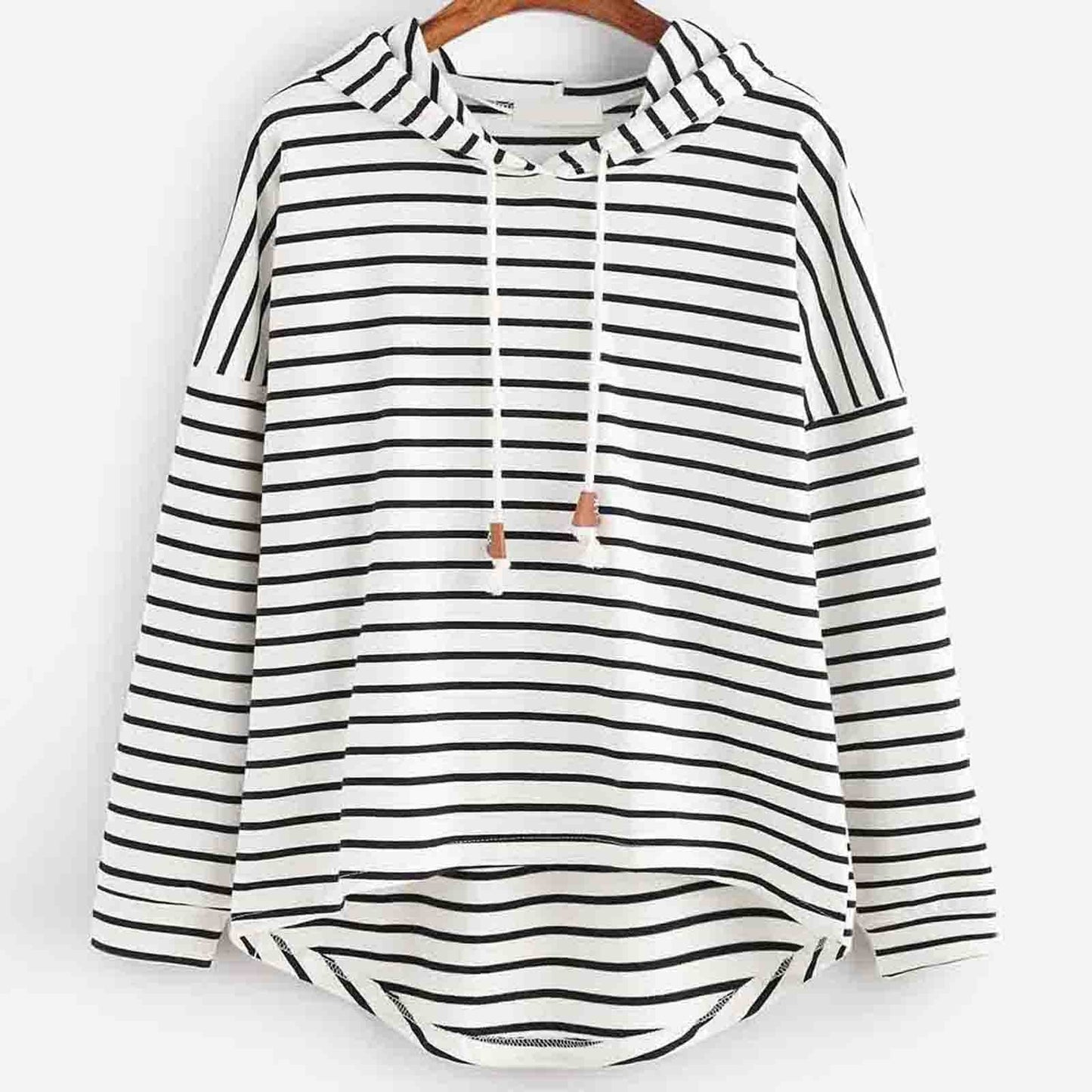 Women's Striped Hoodie - Relaxed Fit - Soft Knit Fabric - Drawstring Hood