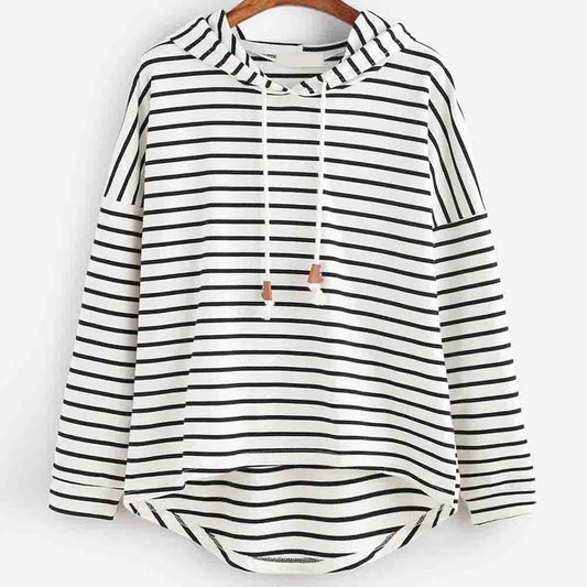 Women's Striped Hoodie - Relaxed Fit - Soft Knit Fabric - Drawstring Hood