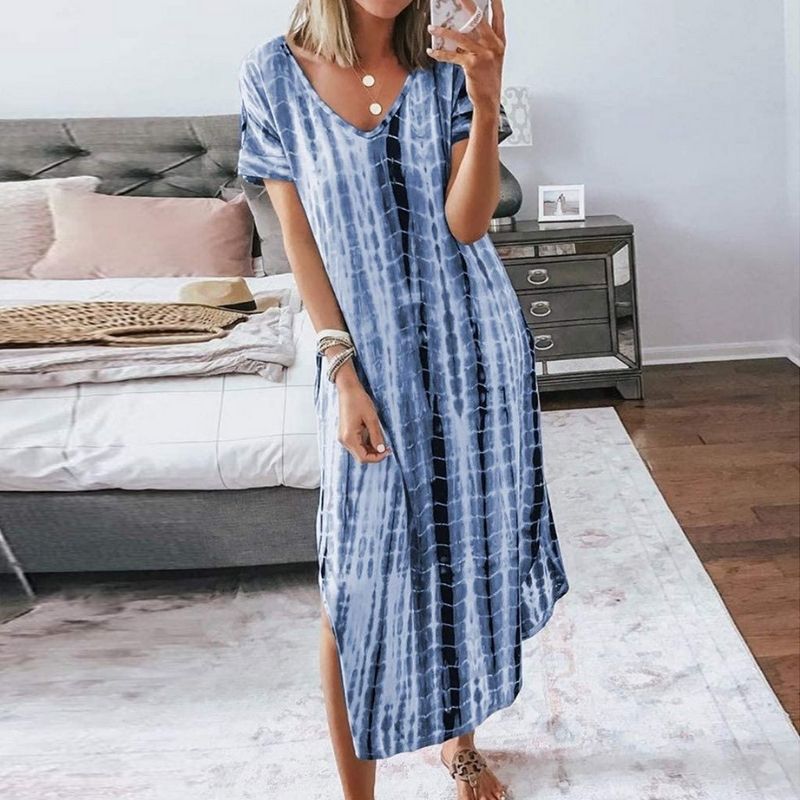 Women's Maxi Dress - V-Neck - Short Sleeve - Relaxed Fit - Casual Breathable Wear