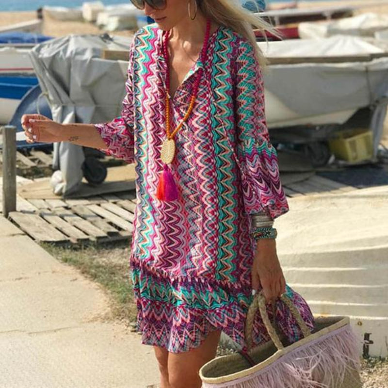 Women's Beach Cover-Up Tunic Dress - V-Neck - Loose Fit - Lightweight & Breezy