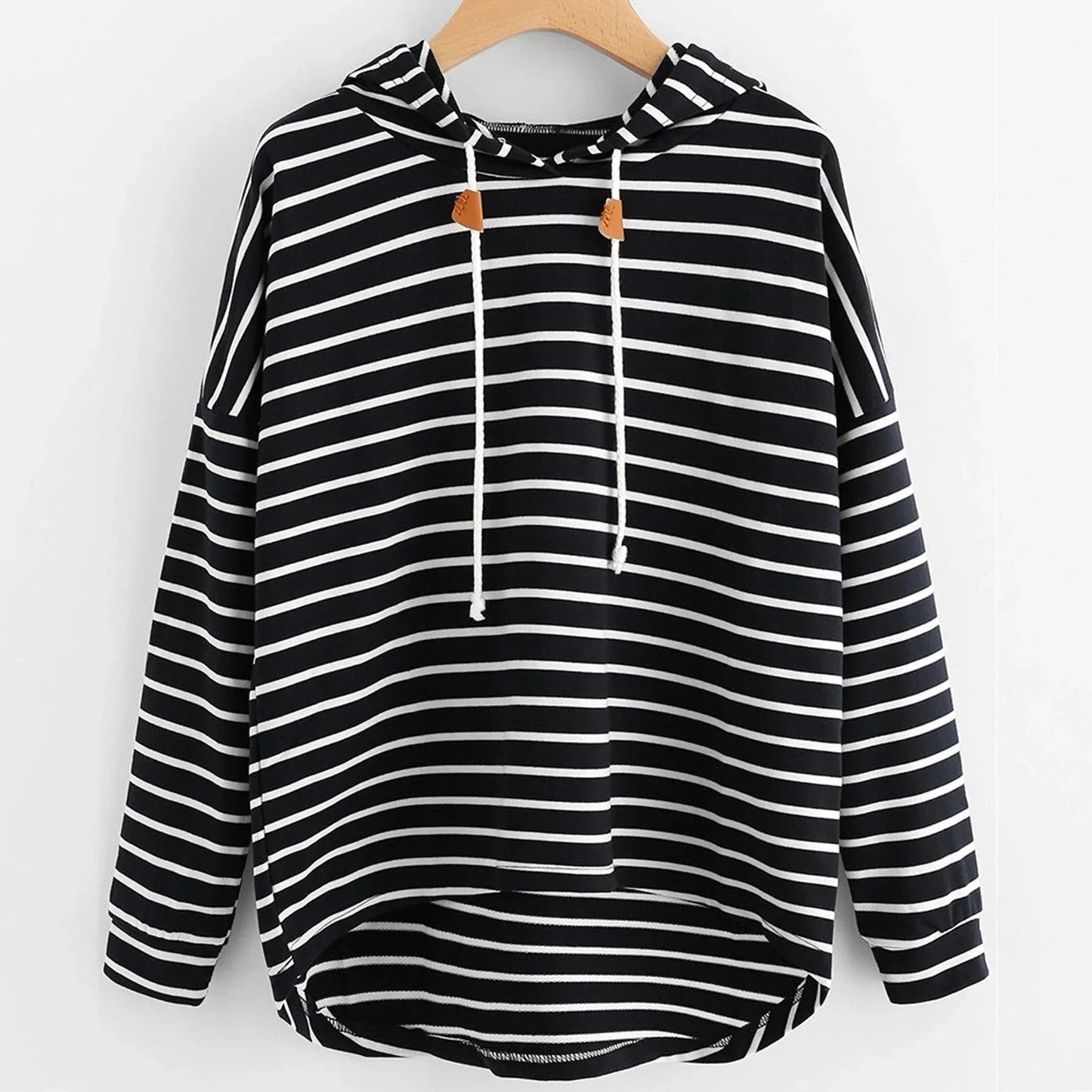 Women's Striped Hoodie - Relaxed Fit - Soft Knit Fabric - Drawstring Hood