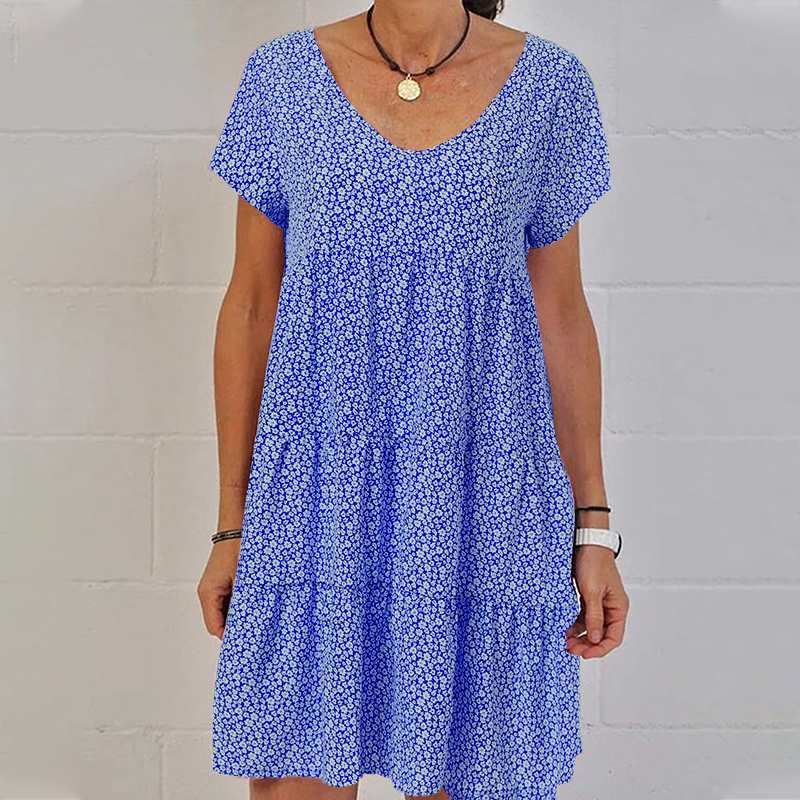 Women's Casual Dress - A-Line Fit - Short Sleeve V-Neck - Lightweight & Breathable
