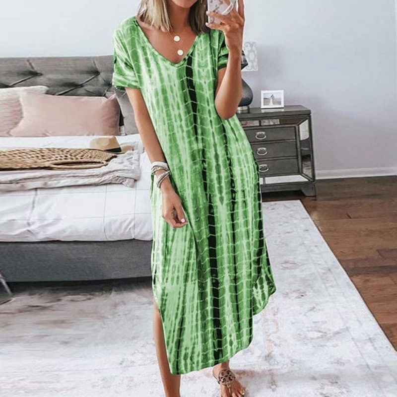 Women's Maxi Dress - V-Neck - Short Sleeve - Relaxed Fit - Casual Breathable Wear