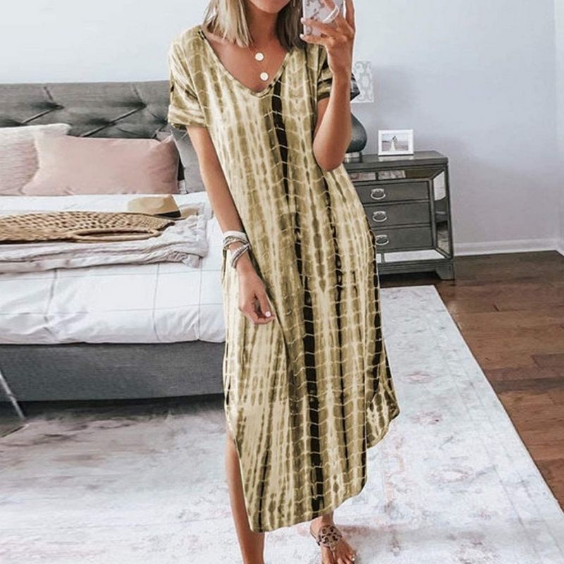 Women's Maxi Dress - V-Neck - Short Sleeve - Relaxed Fit - Casual Breathable Wear