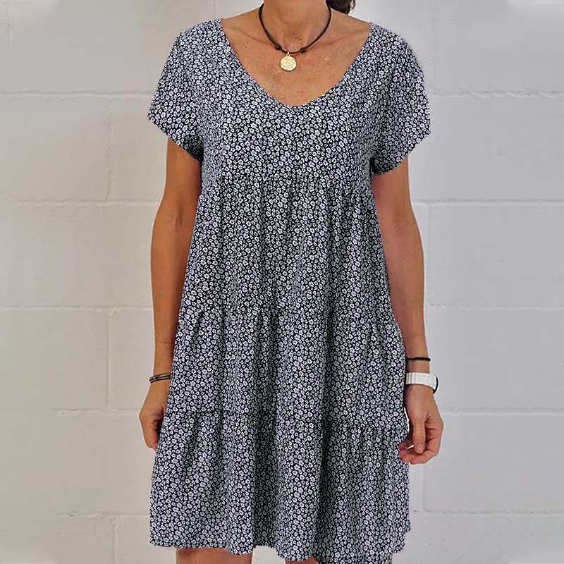 Women's Casual Dress - A-Line Fit - Short Sleeve V-Neck - Lightweight & Breathable