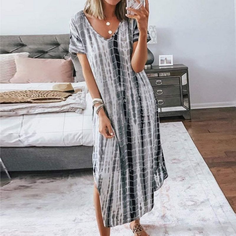 Women's Maxi Dress - V-Neck - Short Sleeve - Relaxed Fit - Casual Breathable Wear