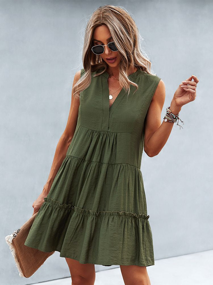 Women's Tiered Dress - Sleeveless V-Neck - Flowing Lightweight Casual Wear