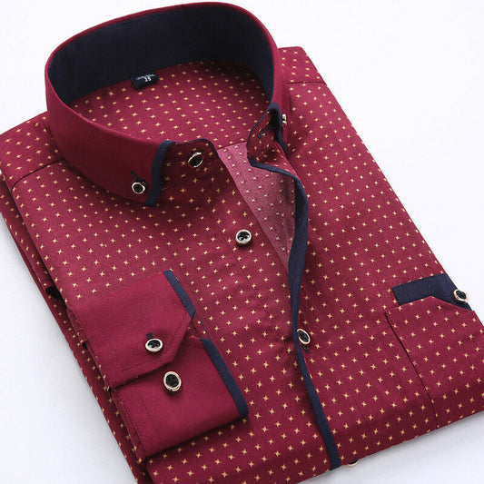 Men’s Dress Shirt - Classic Spread Collar - Patterned Button-Down - Smart Casual Wear