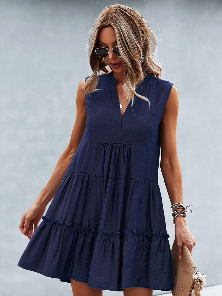 Women's Tiered Dress - Sleeveless V-Neck - Flowing Lightweight Casual Wear