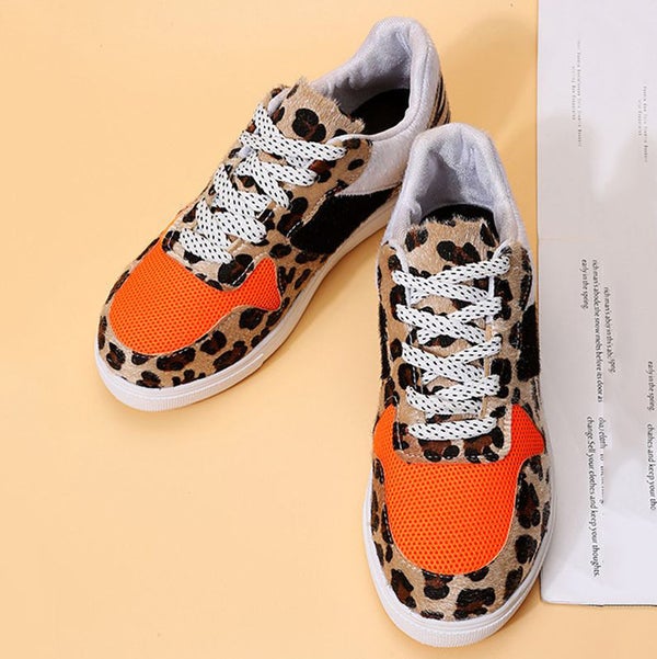 Women's Sneakers - Animal Print - Lace-Up - Platform Sole - Trendy Textured Design