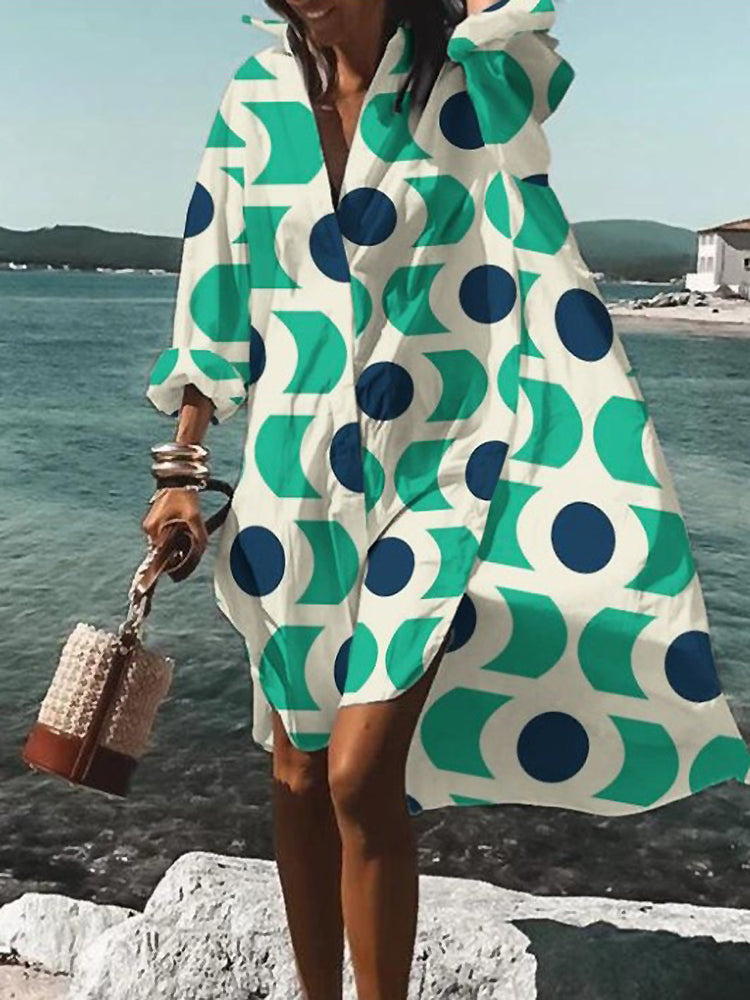 Women's Beach Cover-Up - Flowy Lightweight Caftan - Long Sleeve V-Neck Resort Wear