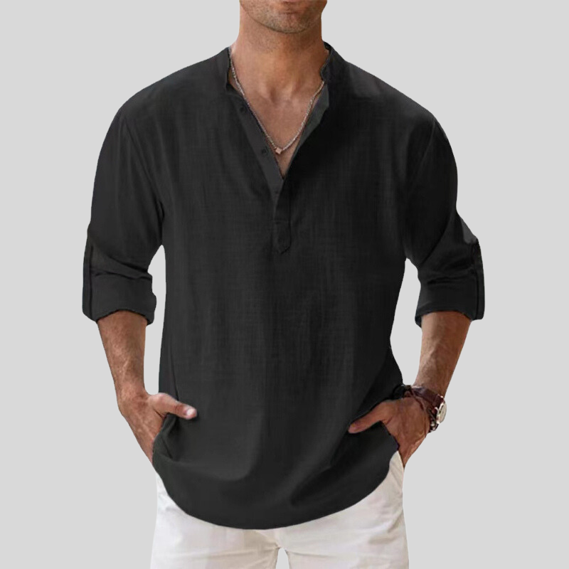 Men’s Henley Shirt - Long Sleeve - Lightweight Breathable Casual Fit