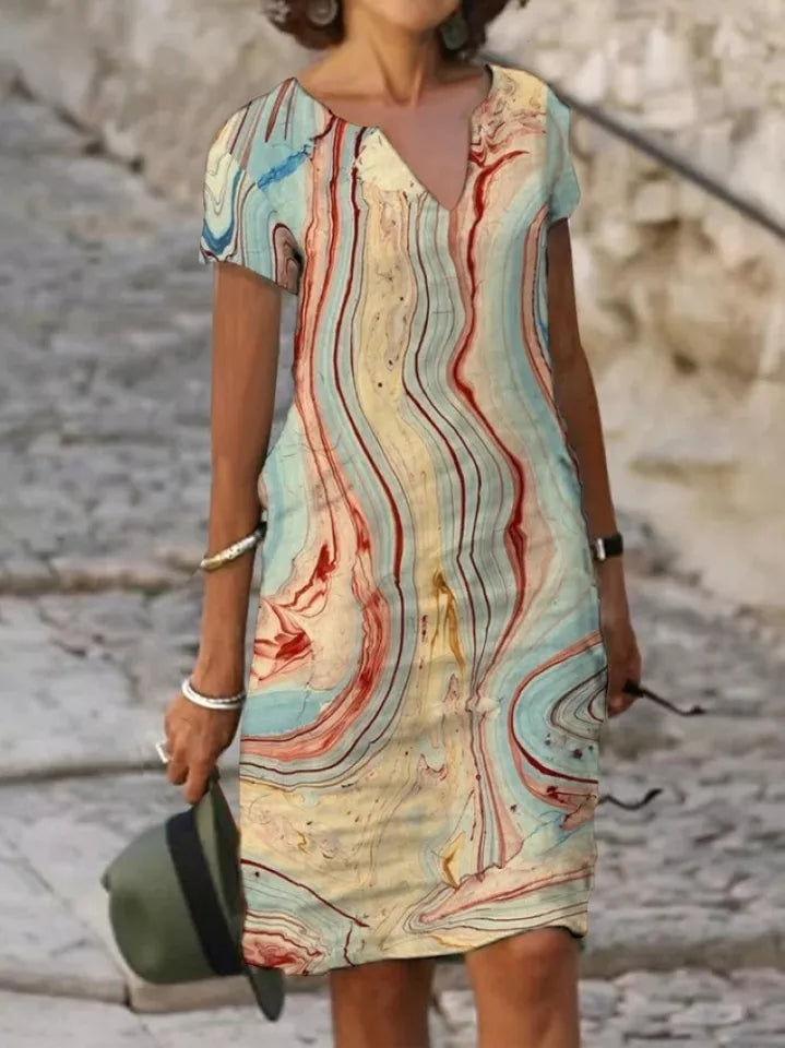 Women's Sleeveless Dress - V-Neck - Relaxed Fit - Floral Print Elegant Casual Wear