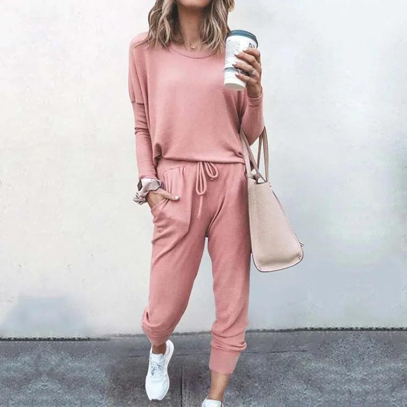 Women's Loungewear Set - Soft Cotton Blend - Long Sleeve Top & Jogger Pants