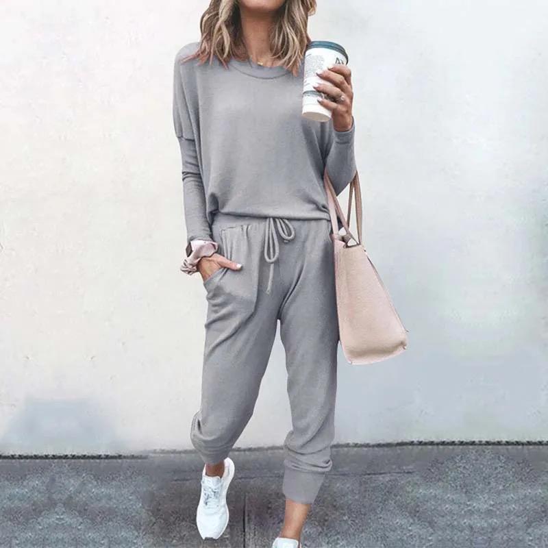 Women's Loungewear Set - Soft Cotton Blend - Long Sleeve Top & Jogger Pants