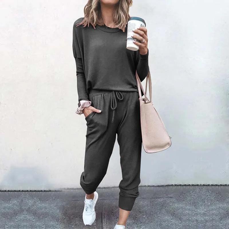 Women's Loungewear Set - Soft Cotton Blend - Long Sleeve Top & Jogger Pants