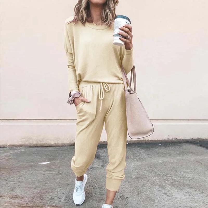 Women's Loungewear Set - Soft Cotton Blend - Long Sleeve Top & Jogger Pants