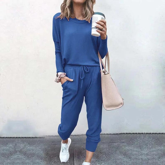 Women's Loungewear Set - Soft Cotton Blend - Long Sleeve Top & Jogger Pants