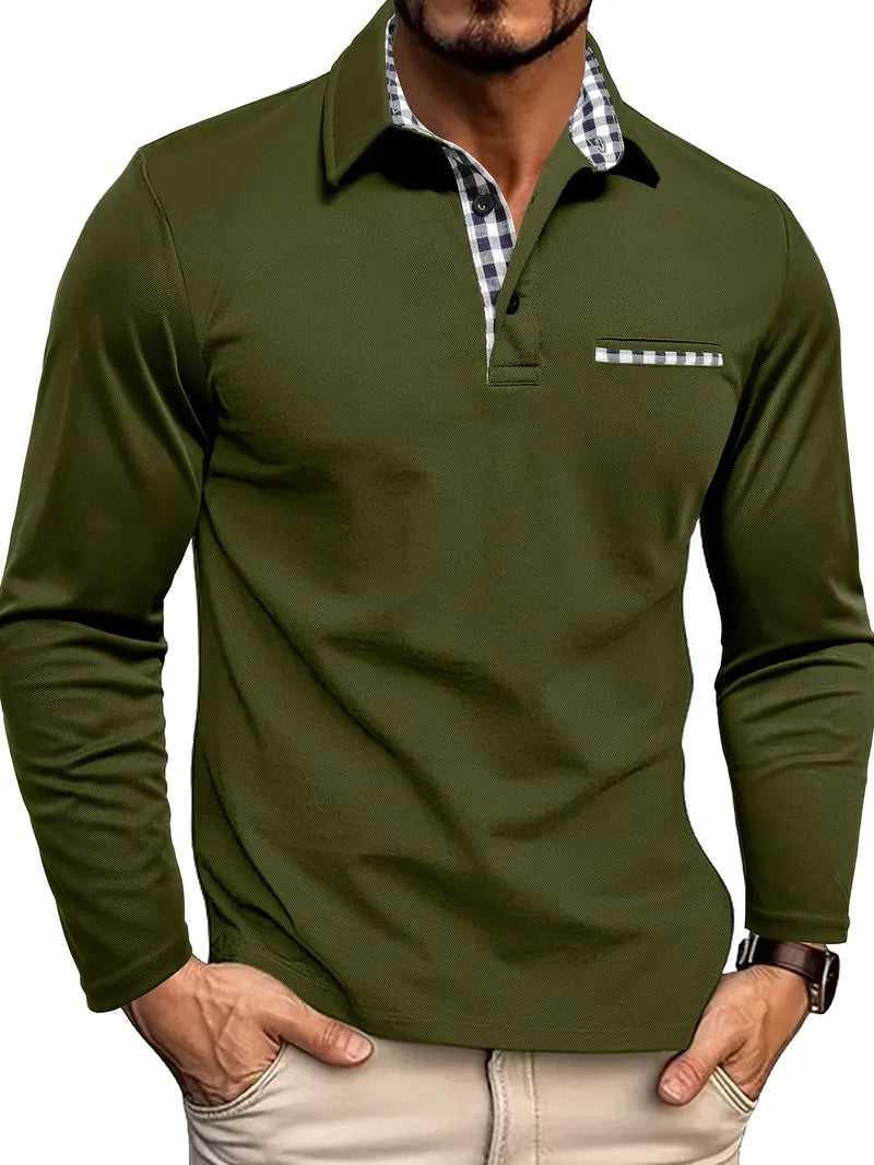 Men’s Polo Shirt – Regular Fit – Long Sleeve – Breathable Cotton Blend – Contrast Trim