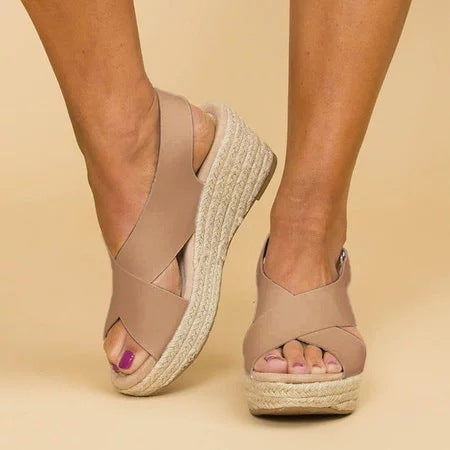 Women’s Wedge Sandals – Espadrille Platform – Crisscross Straps – Open Toe Design