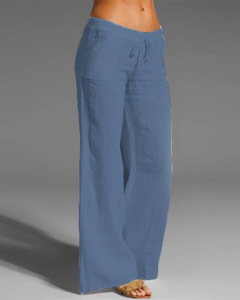 Women’s Wide-Leg Pants – Relaxed Fit – Breathable Blend – Drawstring Waist – Full Length