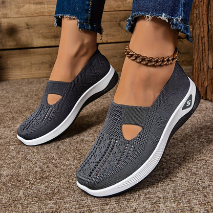 Women’s Slip-On Sneakers – Breathable Knit – Cushioned Sole – Low-Cut Flexible Fit