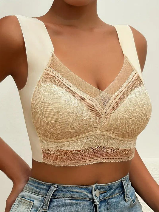 Women’s Seamless Bra – Full Coverage – Wire Free – Lace Overlay – Breathable Blend