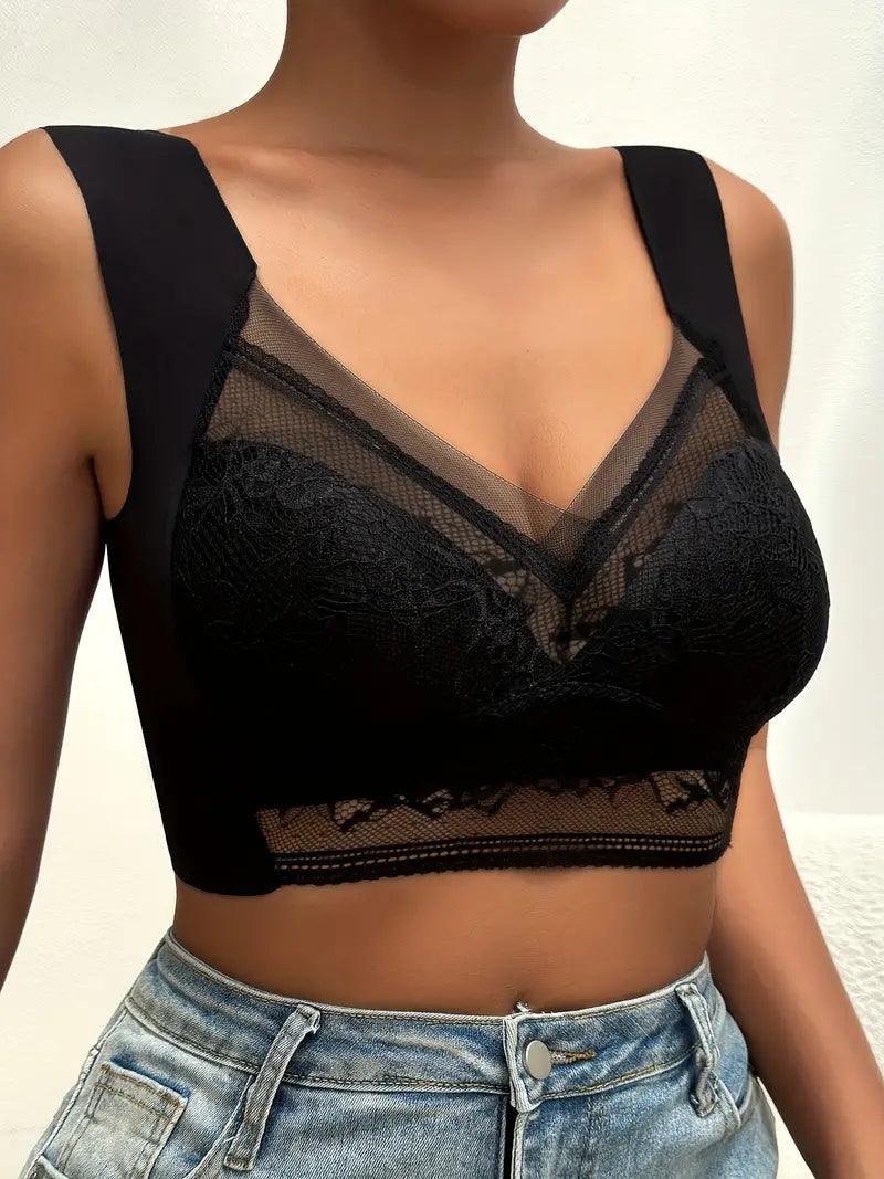 Women’s Seamless Bra – Full Coverage – Wire Free – Lace Overlay – Breathable Blend
